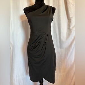 Zalalus black one shoulder cocktail dress draped detail size medium NWT